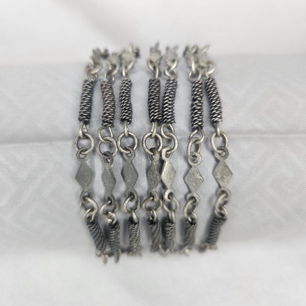 Vintage Sterling Silver Tone 7 Strand Wire Wrapped Barrel Bracelet 8" EUC Boho